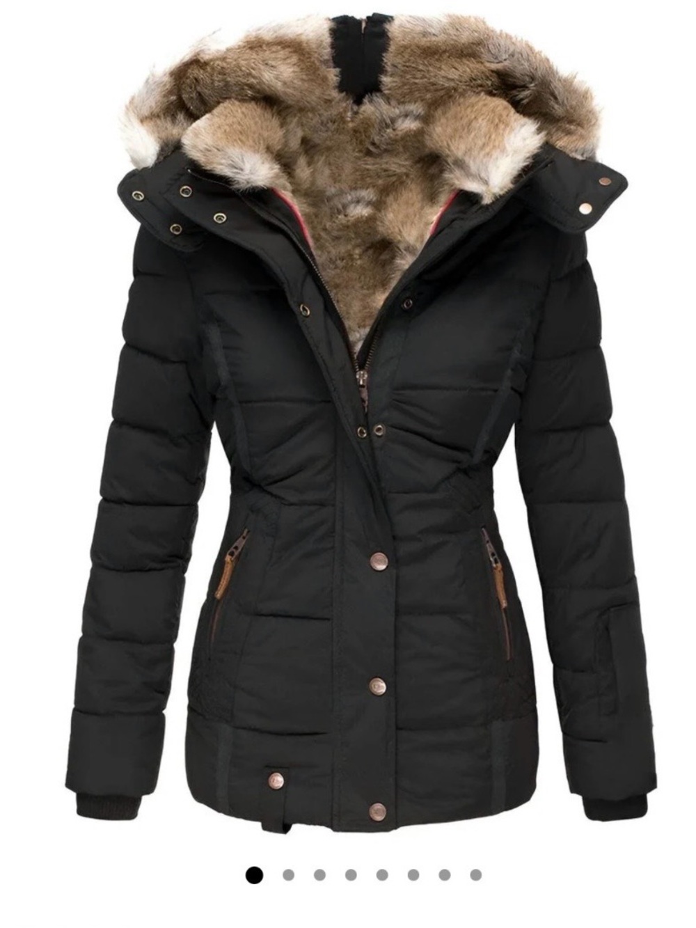 NWOT, Ash New York-Gabrielle Black Slim Fit Winter Puffer Coat Fur Hood [